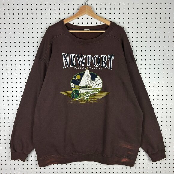 Newport Rhode Island Crewneck XXL Brown Graphic 90s Vintage Sweatshirt Faded Y2K - Picture 1 of 6